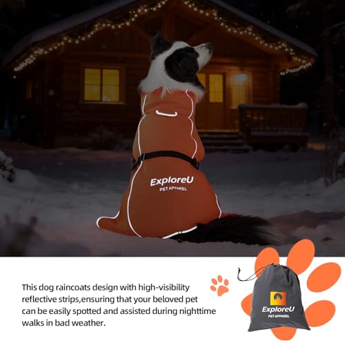 Dog Raincoat Adjustable Dog Rain Jacket Poncho with Leash Hole (Orange / S:24-33 lbs)