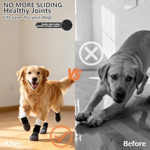 Non Slip Dog Socks for Hardwood Floors to Prevent Licking Paw M (Medium(6 Pack) / Grey)