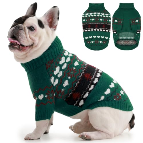 Small Dog Christmas Sweater (Nordic Hearts-Green / Medium)