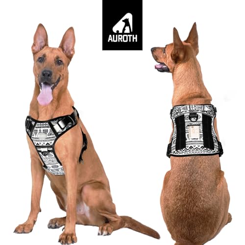 Dog Harness for Large Dogs (Tribal Patterns-Black / L(Neck:18-29",Chest:24-37"),45-80 lbs)