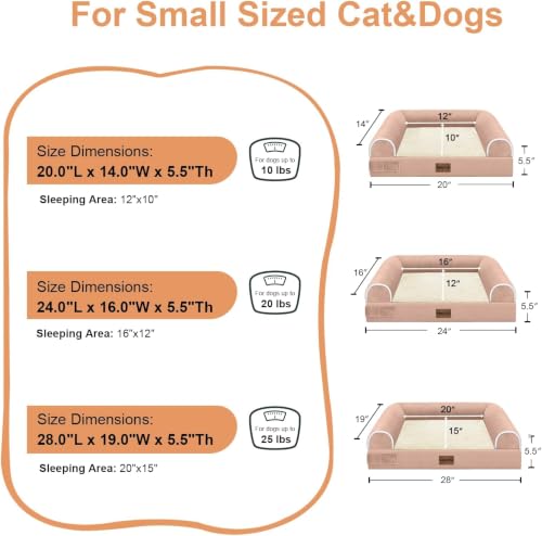 Orthopedic Dog Bed for Medium Dogs (Pink / 28.0"L x 19.0"W x 5.5"Th)