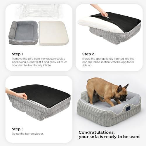 Square Dog Bed Medium Size Dog (Light Gray / 36"L x 26"W x 8"H)