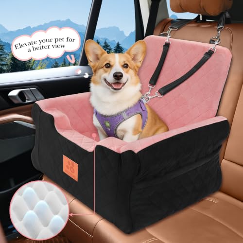 Dog Car Seat for Small Medium Dogs (Black-Pink)