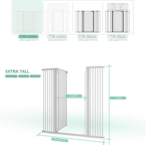 51" Extra Tall Cat Gate 30" (White / 51"H,30-49.27W)