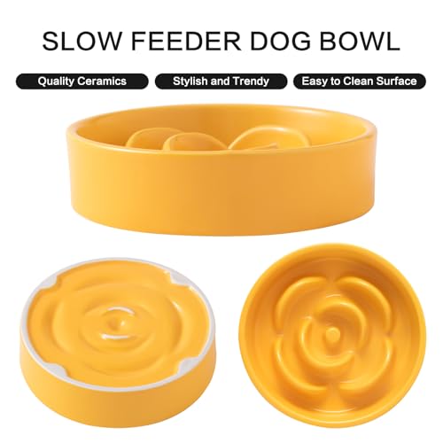 6'' Ceramic Slow Feeder Dog Bowls (6 inch / Yellow)