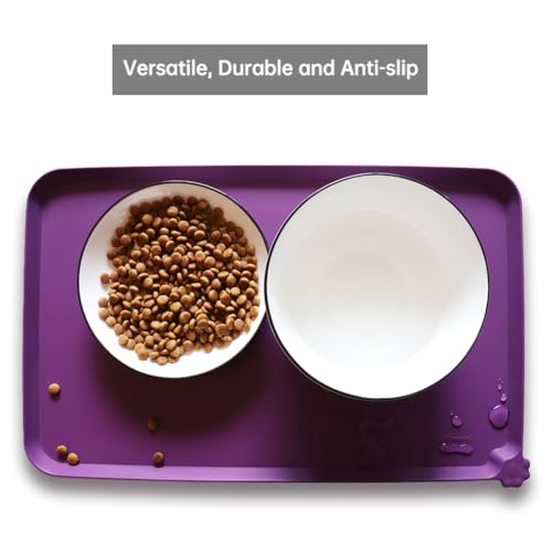 Waterproof Pet Feeding Mats with High Lips (19" x 12" / Eggplant)