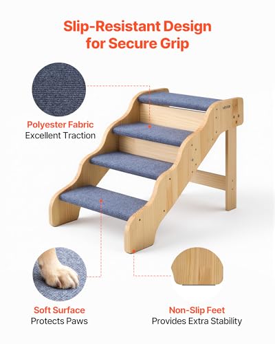 Wood Pet Stairs (Wood Color+Blue / 4-Step Fixed)