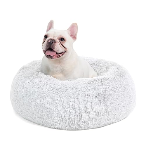Calming Dog Bed Medium Size Dog Donut Washable Pet Bed (30"L x 30"W x 8"Th / Frost Grey)