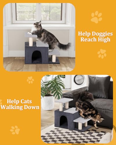 3-in-1 Pet Stairs for Cats, Dog Steps for Doggie Rabbits, Large (Large-Gray)