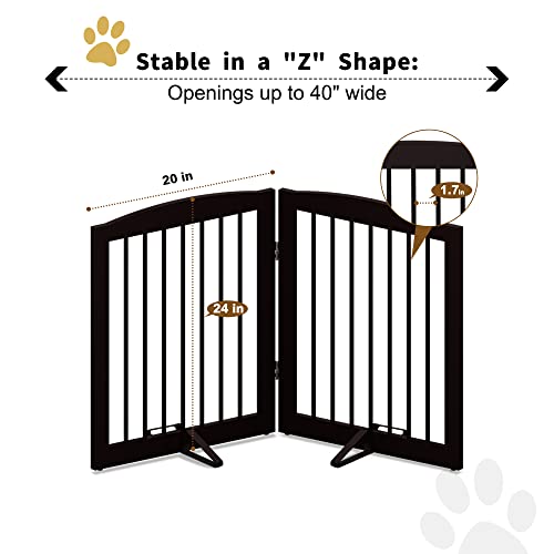 Freestanding Pet Gate for Dogs (24" Height-2 Panel / Dark Brown)