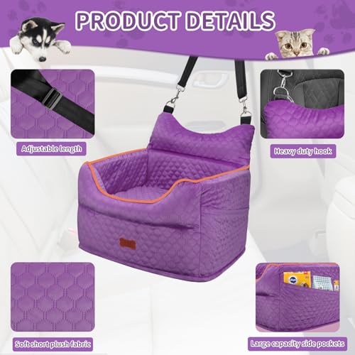 Dog Car Seat for Small Dogs Up to 25 lbs with 6 (Purple)