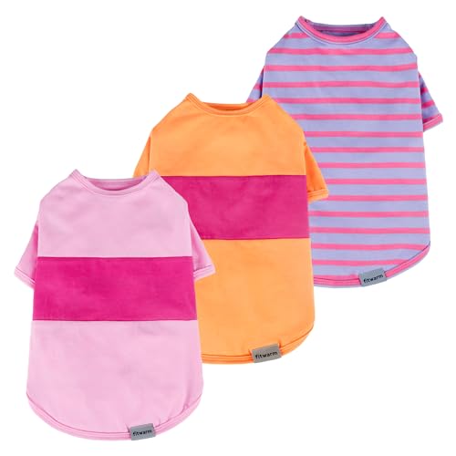 3 Pack Color Block Striped Dog Shirt (X-Large / Pink-Orange-Purple)