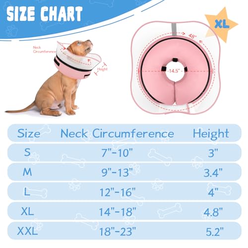 Elevated Inflatable Dog Cone Collar Alternative After Surgery (Solid Pink / XL(Neck 14"-18"))