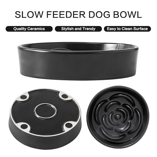 8.25'' Ceramic Slow Feeder Dog Bowls (8.25 inch / Black)