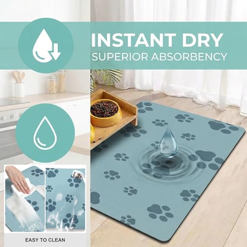 Pet Feeding Mat Dog Cat Food Mat Absorbent No Stains Quick Dry Rubber Bottom Anti (Gray Blue-JY / 16"×24")