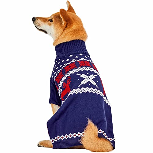 Christmas Reindeer and Snowflake Dog Sweater in Royal Blue (12 inch (Pack of 1) / Reindeer - Royal Blue)