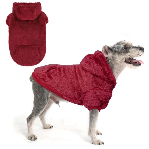 Fleece Dog Sweaters Hoodie for Small Medium Large Dogs Girls Boys (Small / Burgundy)