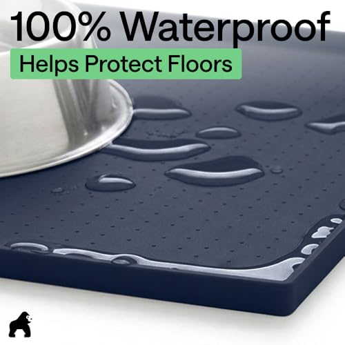 Dog Food Mat 100% Waterproof Silicone (Navy / 23"l X 15"w)