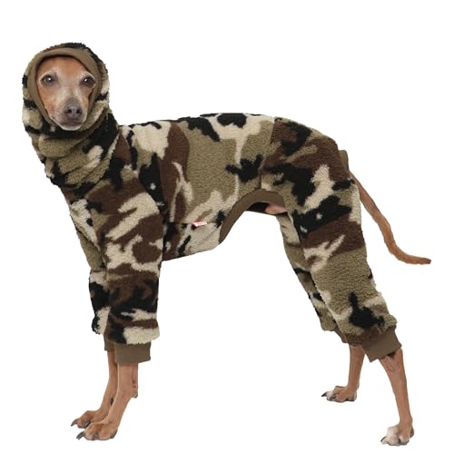 D Doggy Star Italian Greyhound Sweater Turtleneck Outfit Camo Warm Fleece Onesie Clothes Whippet for Dog Coat (M / Flc Green Camo)