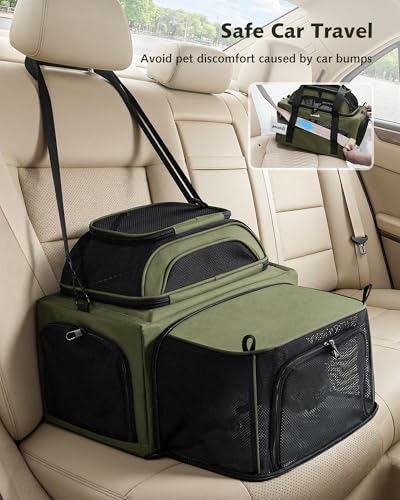 Top Expandable Airline Approved Pet Carrier for Cats (Olive Green)