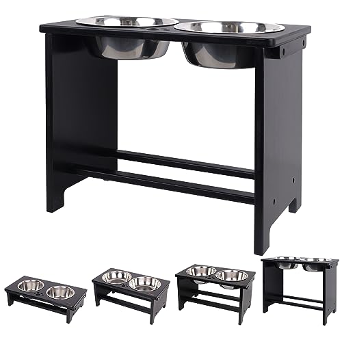Elevated Dog Bowl Stand with 2 Stainless Steel Bowls (X large-14"tall,48 Oz bowl / Black)