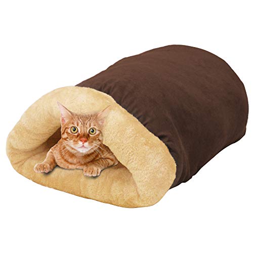 4 in 1 Self Warming Burrow Cat Bed Hideway Sleeping Cuddle Cave (Brown)
