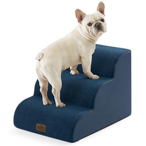 Wide Dog Stairs for Small Dog 15.7" H (Navy Blue / Wide:17.7"x22.4"x15.7")