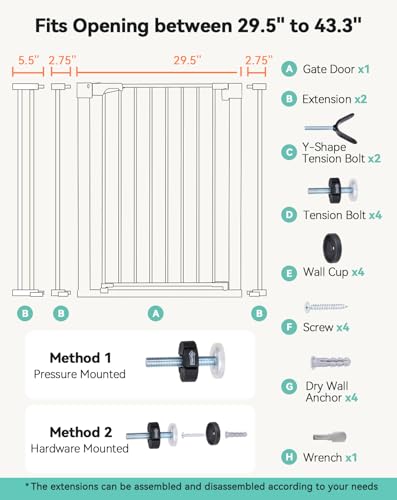 36" Extra Tall Baby Gate for Stairs (36"Tall 43.3"Wide / Black)