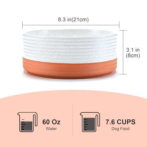 Ceramic Dog Bowls 2 Pack (8.3 in - 7.6 cups / Pattern White - Only Bowls*2)