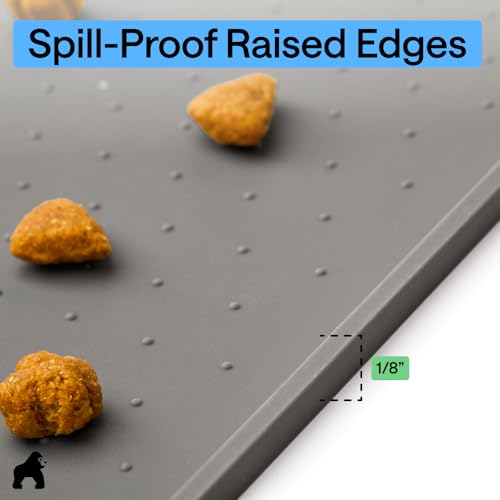 Dog Food Mat 100% Waterproof Silicone (Gray / 32"l X 24"w)
