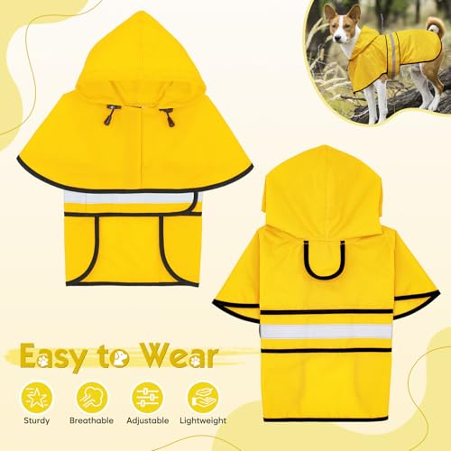 Dog Raincoat Adjustable Waterproof Dog Rain Jacket Poncho with Reflective Strip and Leash Hole (Medium / Yellow)