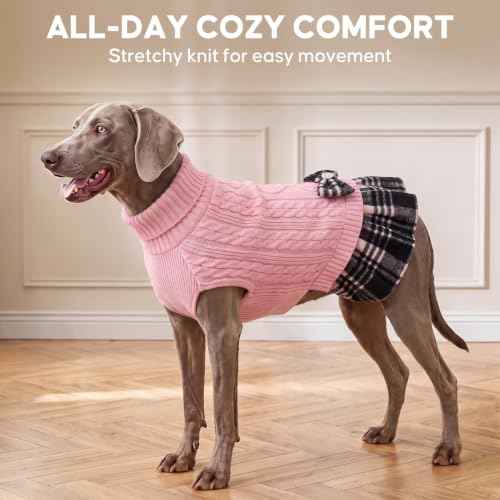 Dog Sweater Dress for Medium Large Dogs Turtleneck Thick Knit (XX-Large (40-70lbs) / 02# Pink)
