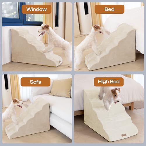 Extra Wide Dog Stairs for Large Dogs (Beige / Stairs- 25"H)