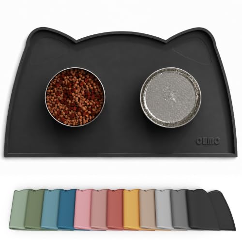 Cat Food Mat Silicone Pet Feeding Mat (20"L x 12"W / Black)