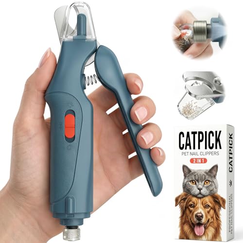 2-in-1 Cat & Dog Nail Clippers with Grinder and Dual LED Lights (Blue)