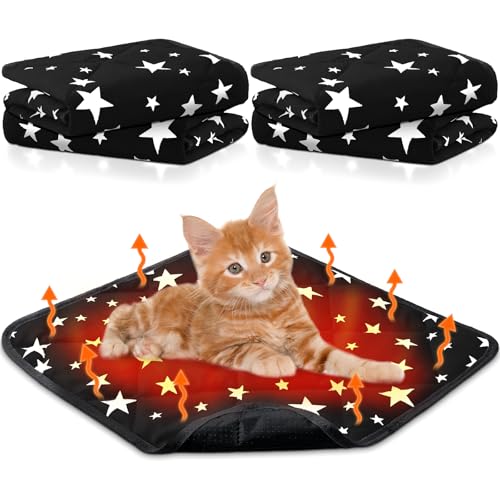 4 Pack Self Warming Cat Bed Self Heating Cat Mat Star Pattern Soft Dog Crate Pad Thermal Pet Mat Anti Slip Kennel Dog Washable Warming Bed for Outdoor Indoor (18 x 18 Inch / Black)