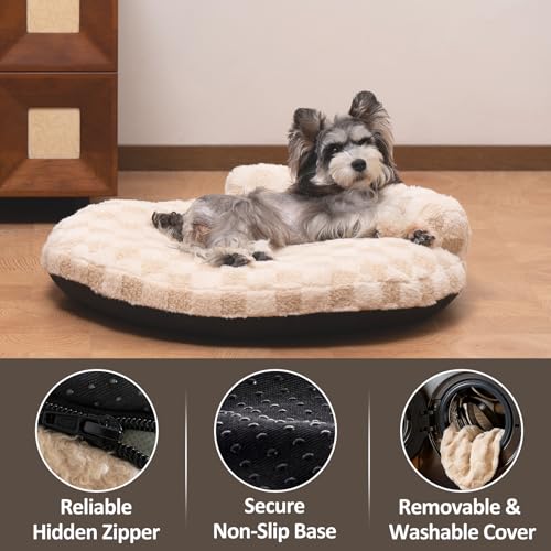 Orthopedic Dog Bed for Small Dogs and Cats Beige Oval 30x25x7 (Beige / 30"L x 25"W x 7"H)