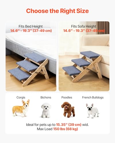 Wood Pet Stairs (Wood Color+Blue / 3-Step Foldable)