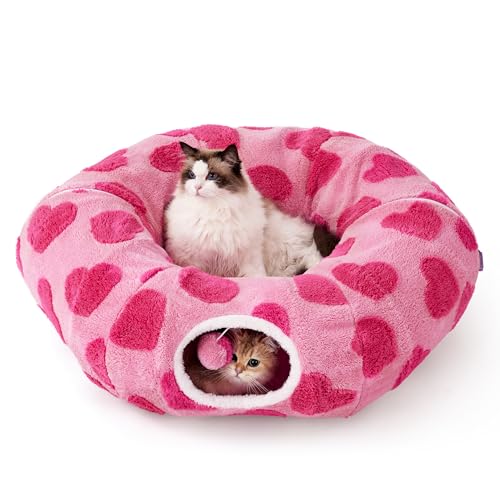 Lesure Donut Cute Jacquard Cat Tunnel Bed Kitten Toys for Puppy Bunny (Standard (33.5"L x 33.5"W x 10"H) / A Lover Hearts)