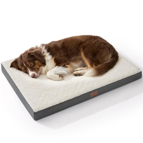 Washable Dog Beds Large Sized Dog with Comfy Sherpa (36"L x 27"W x 3"Th / Grey)