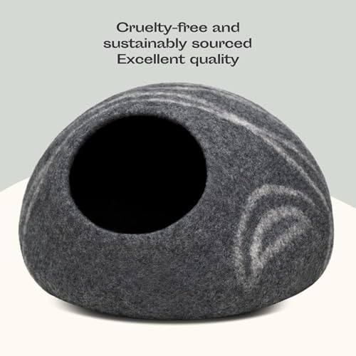 Cat Cave Merino Wool Bed for Indoor Cats (Dark Gray / Medium)