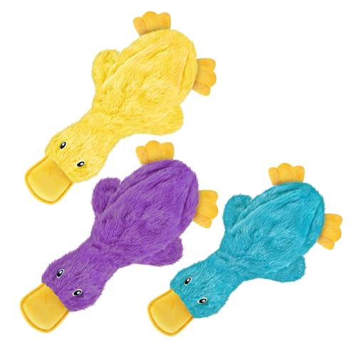 Interactive Squeaky Dog Chew Toy (Crinkle Duck (Yellow, Purple & Turquoise) / Large)