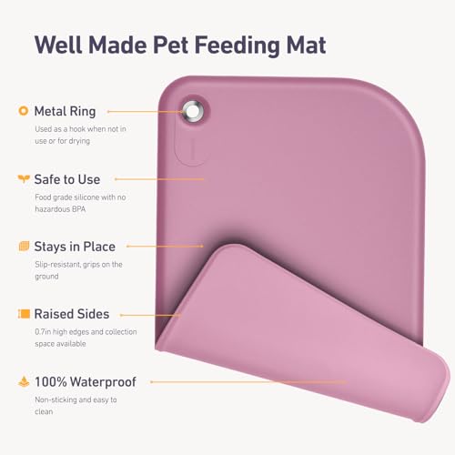 Silicone Pet Feeding Mat with Metal Ring (Pink / 23"L x 15"W)
