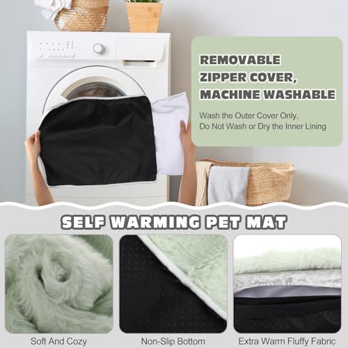 3 Pack Green Self Warming Cat Bed Indoor 16''x24'' Self Heating Cat Mat Ultra Soft Thermal Kitten Bed Heated Pet Dog Pad Washable Removable for Outdoor Use Non Slip Reflect Body Heat (16''x24'' / Green)