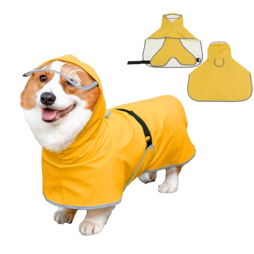 Dog Poncho Hooded Raincoat for Puppies & Small to Large Dogs (Yellow / Small)