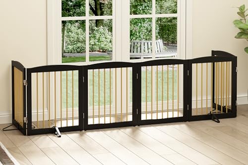 Freestanding Pet Gate for Dogs (24" Height-6 Panel / Black & Gold)