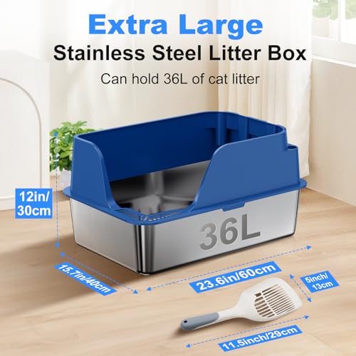 Non Stick Stainless Steel Litter Box (Blue)