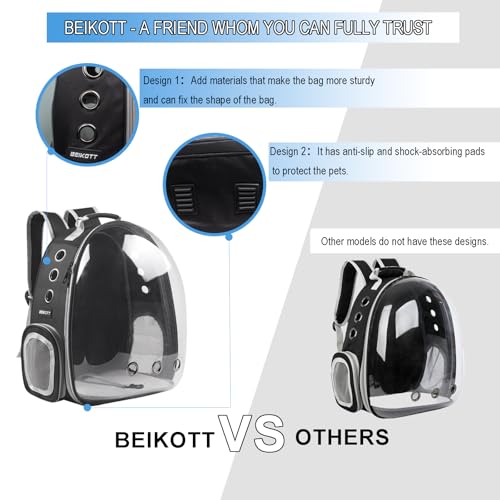 Cat Backpack Carrier Breathable Pet Travel Bag for Cats Dogs Bunny (BLACK / 13.9"L x 9.8"W x 16.5"H)