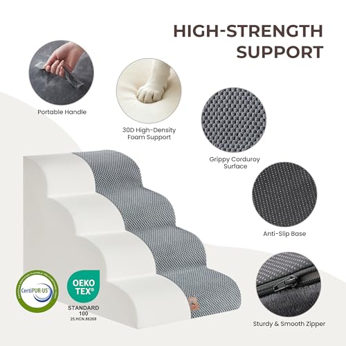 Dog Stairs for Small Dogs 18” H (Grey / 24"D x 15"W x 18"H)