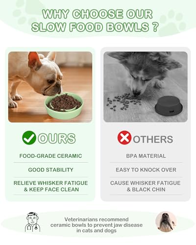 Ceramic Slow Feeder Dog Bowls Small Breed (S-0.6 Cups / 04-Green)